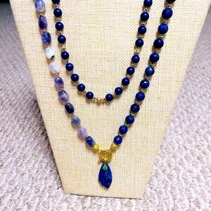 Faceted Lapis Lazuli Amethyst In Two Separate Necklaces With Pendant